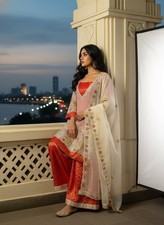 Indian Pakistani GMY Silk Kurta Pant Dupatta Set Women Embroidered Party Wear