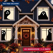 4 Pcs Halloween Ghost Window Cover Decors Spooky Boo Silhouette Curtains