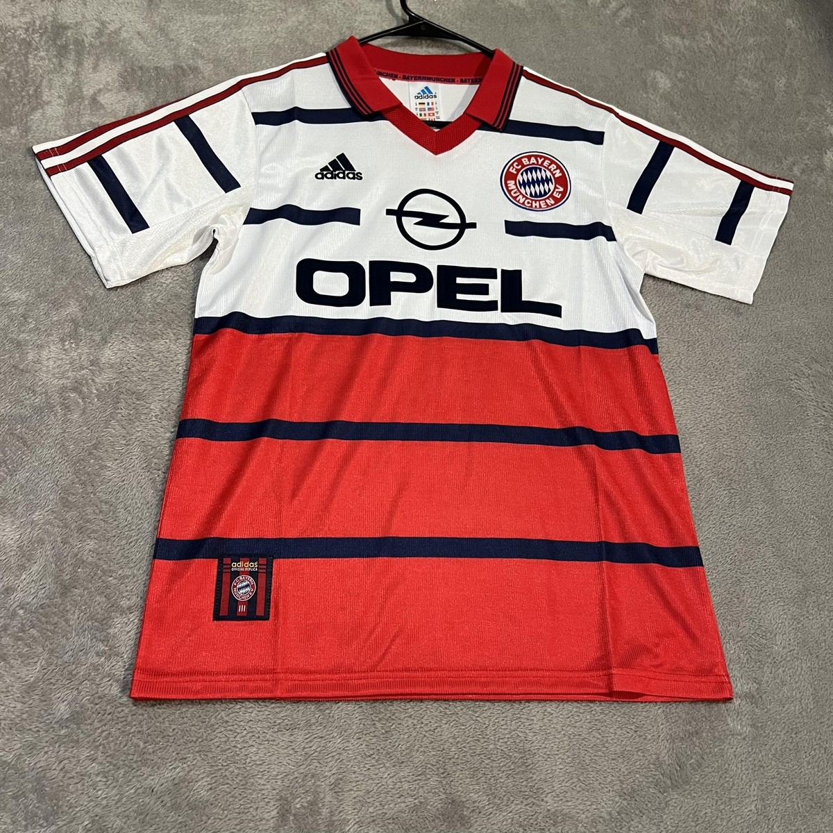 Bayern Munich Shirt Mens Medium Red White Soccer Adidas Opel 90s