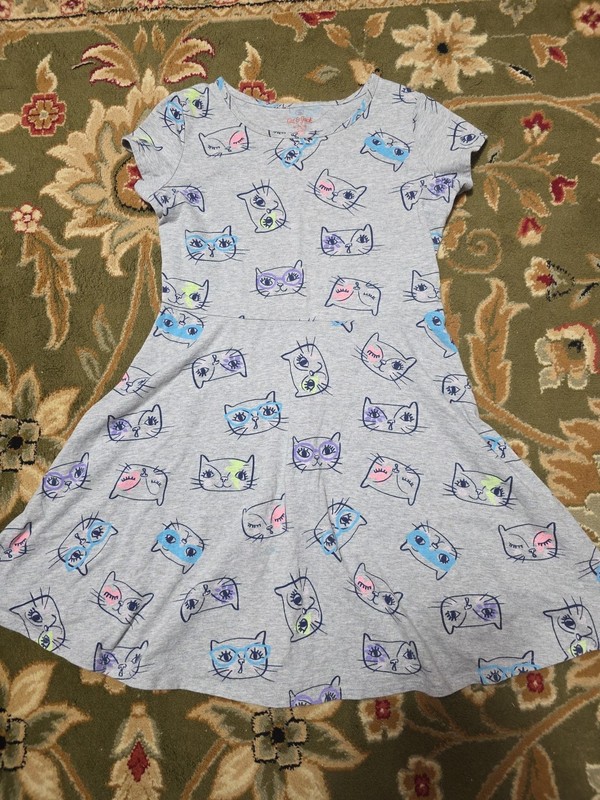 Girls Sz 14-16 Cat Face Lightweight Dress 2Cute!