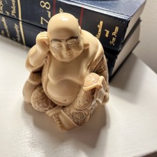 Vintage Chinese Hand Carved Happy Buddha Sitting/Thinking Buddha-4.5 x3.5