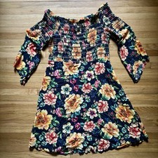 Farm Rio Floral Smocked Mini Dress Women's M Cottagecore Fairy Boho Feminine