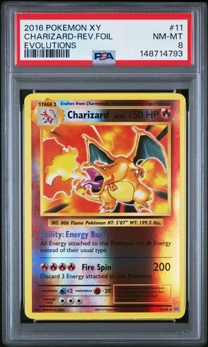2016 POKEMON XY EVOLUTIONS #11 CHARIZARD-REVERSE FOIL PSA 8