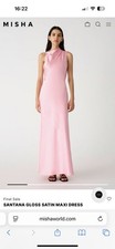 Misha Pink Satin Evening Gown