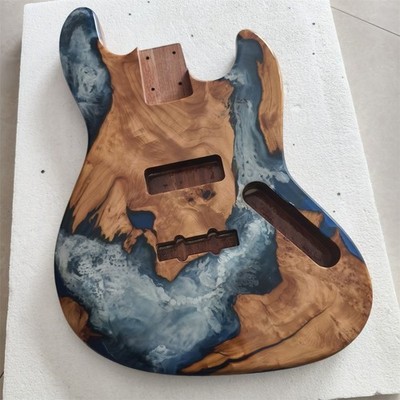 Handcrafted Resin & Mahogany Guitar Body | High-quality blue stone finish