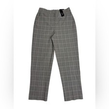 Express Editor Dress Pants Sz 8 Gray Plaid Check Straight High Rise Career NWT