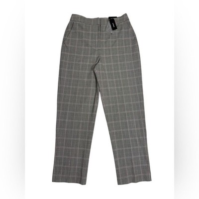 Express Editor Dress Pants Sz 8 Gray Plaid Check Straight High Rise Career NWT