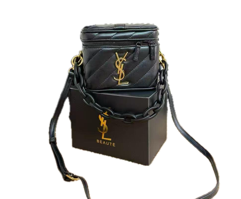 YSL Yves Saint Laurent Vanity Pouch Bag Makeup Box PU Leather