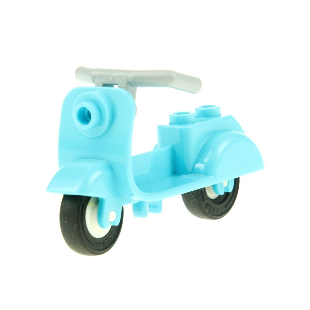 1x LEGO City Scooter Motorcycle Light Azure Blue Wheels White No Stand 15396c06