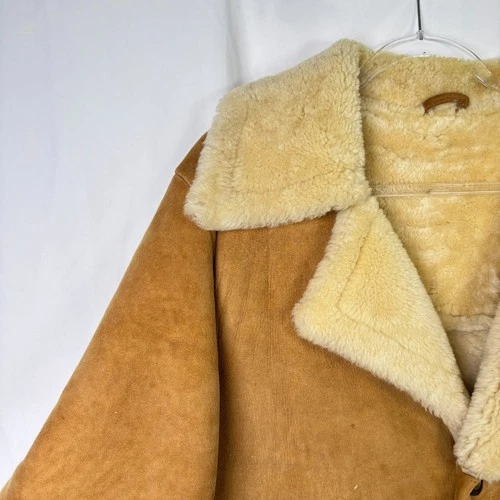 Vtg Ice Age Shearling Coat 70s Mens Medium Brown Suede Leather Rancher Jacket image 3