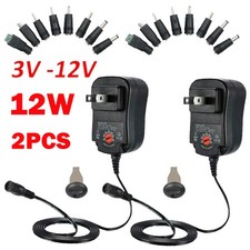 2Pcs 12W 3V-12V US Universal AC Adapters DC Power Supply Wall Charger Cord NEW
