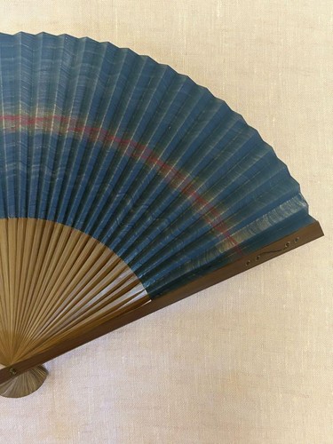 Kyosendo Japanese Folding Fan Sensu Beautiful Design Culture Blue Red Gold 22 cm - Picture 5 of 9
