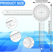 Goniometer 12 inch, Transparent Orthopedic Angle Ruler, 360 Degree Clear Prot...