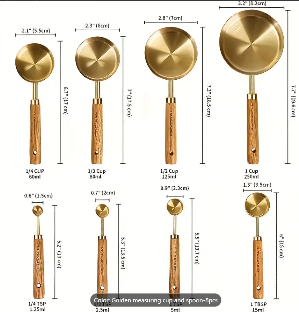 8PCS Measuring Cup and Spoon Set Stainless Steel with Acacia Wood Handle
Opens in a new window or ta