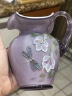 Fenton Glass Pitcher Vase Lavender White Overlay 95th Anniversary Signed Painted