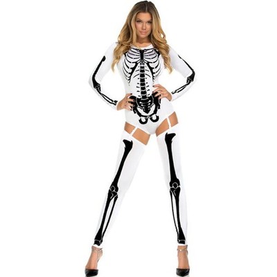Sexy Damen Halloween Skelett Kostüm Cosplay Body Dessous Overall