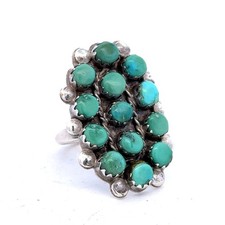 Native American 925 Sterling Silver Green Turquoise Beaded Statement Size 8 Ring