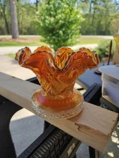 VTG Imperial Marigold Carnival Glass Hobstar Punch Bowl Base 5.5"H