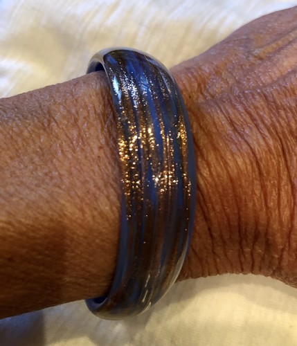 Handwerk mundgeblasen Kunst Glas Wirbel Manschette Armband irisierende Bronze und blau NR! - Bild 7 von 12