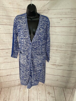 Xinai Women s Longue Cardigan Button Front White / Blue Size S Small