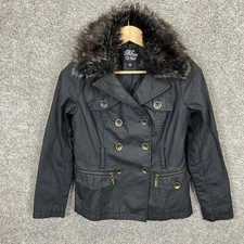 Blanc Noir Black Button Faux Fur Jacket Women’s Size Small
