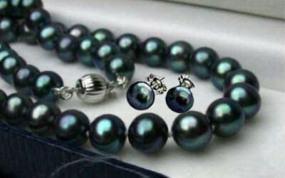 Natural Black Akoya Freshwater Cultured Pearl Necklace Earrings Set 14-48''