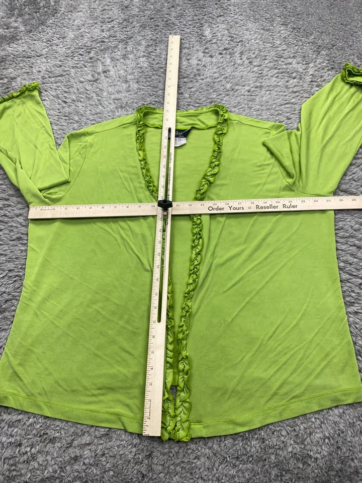 Slinky Brand Top Women 1X Lime Green Ruffle Trim Kimono 3/4 Sleeve Open Cardigan - Image 4 of 4