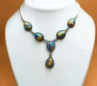 Antique Mosaic Jasper Gemstone Necklace 925 Silver Plated Handmade Jewelry Gift~