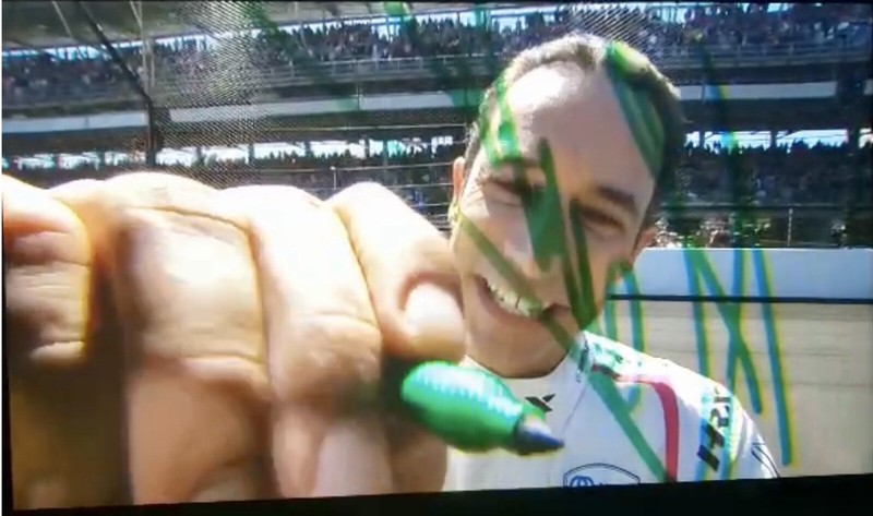 Helio Castroneves Live 1st Autograph As 4 Time Indy 500 Winner. Signed On NBC