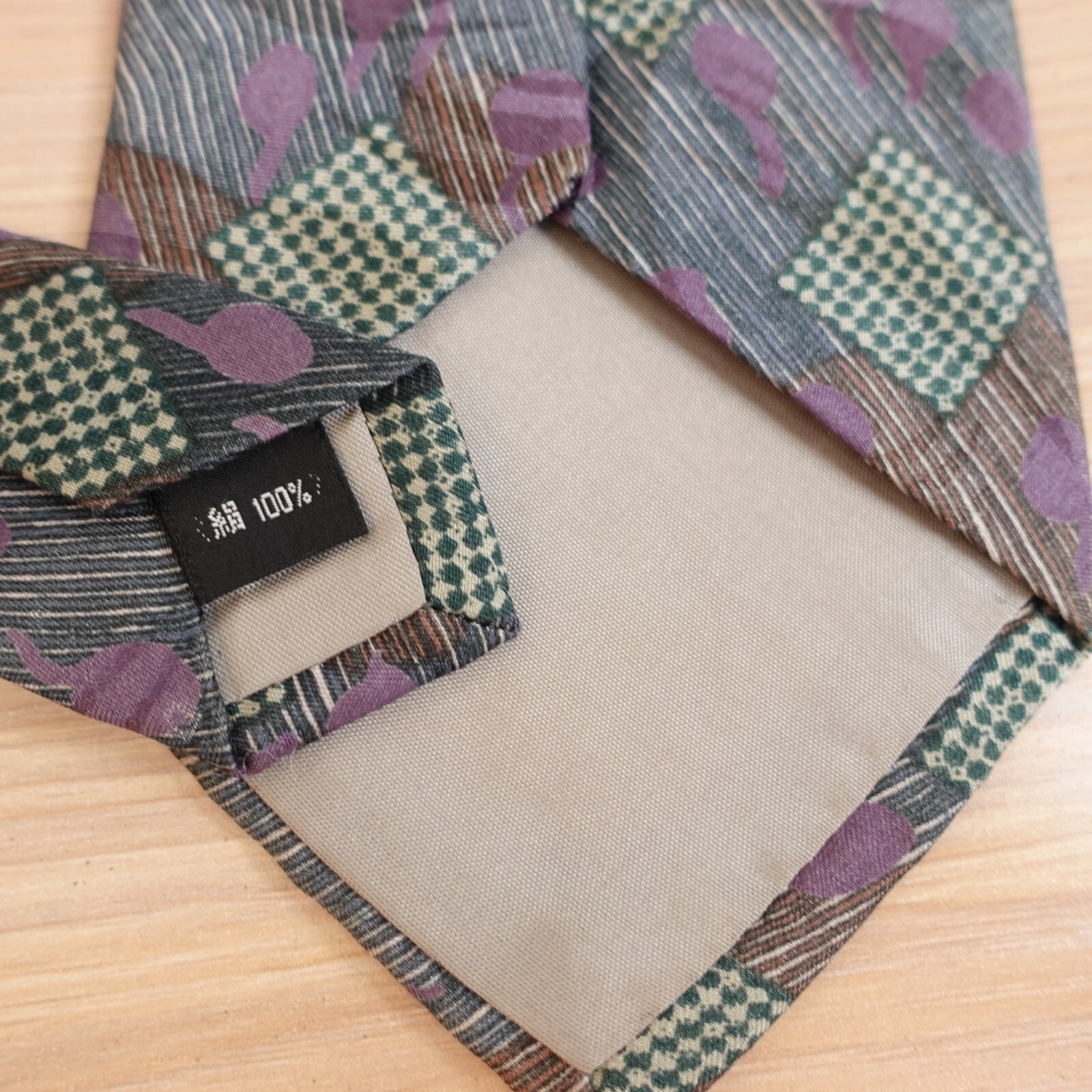 Men Patchwork Tie Blue Abstract Geometric Art Sil… - image 8