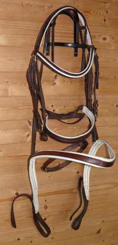 Kieffer German Cob Size Brown & Cream Leather Padded Flash Bridle & Breastplate - Picture 2 of 9