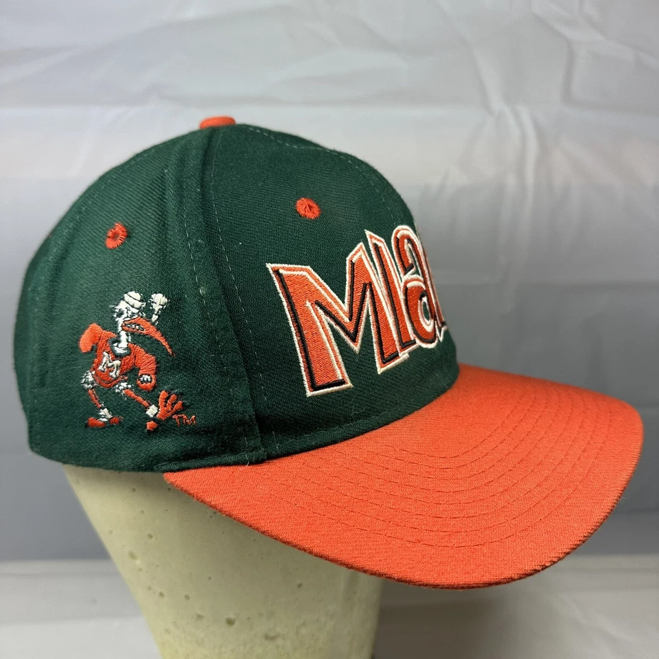 Vintage 90s Miami Hurricanes Snapback Grafitti Hat, Green & Orange Wool Cap, TOW - Image 4 of 4
