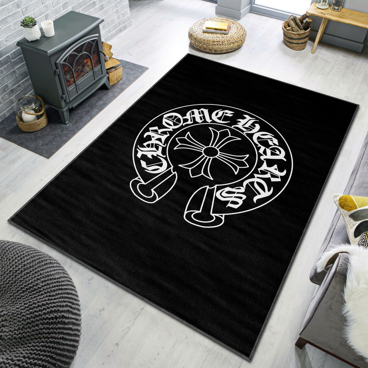 Chrome Heart Rug, Street Fashion Famous Brand Black Carpet Chrome Heart Rug, Street Fashion Famous Brand Black Carpet