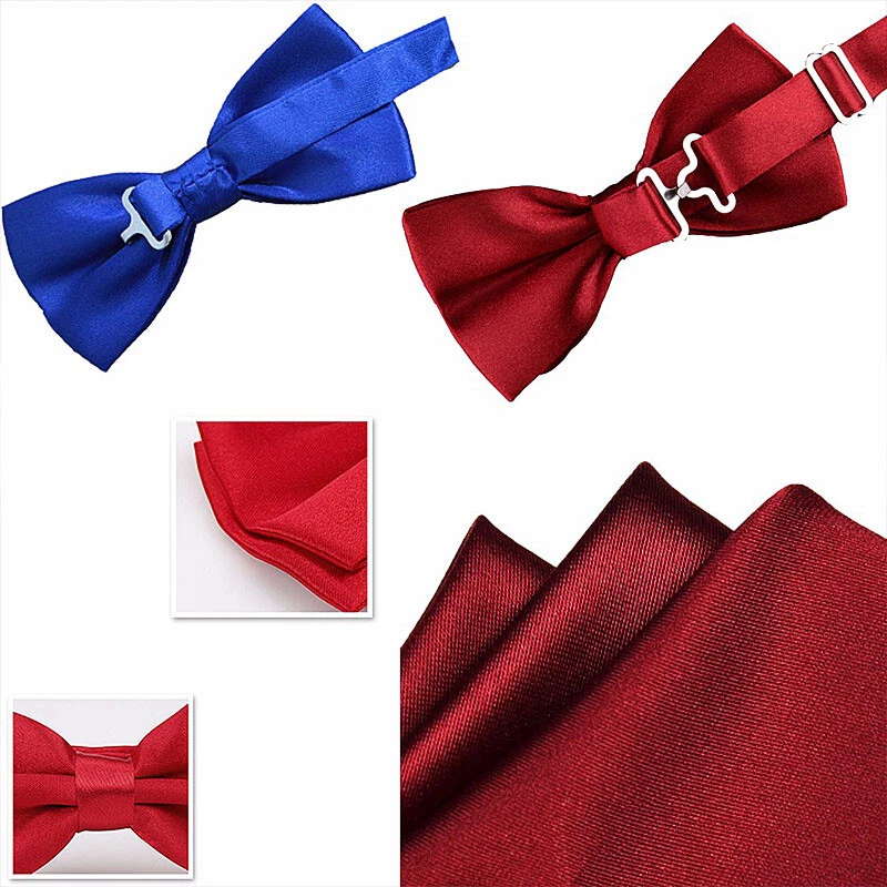 Mens Bowtie PreTied Adjustable Necktie Solid Color Formal Wedding Party Tuxedo - Image 4 of 4