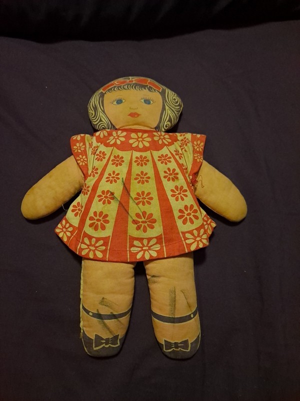 DOLLY vintage Cloth Baby Doll. Approx.  12 3/4 inches Handmade