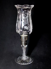 STUART CRYSTAL FOUR SEASON HURRICANE LAMP, Cut Lead Crystal & Silverplate, 14"