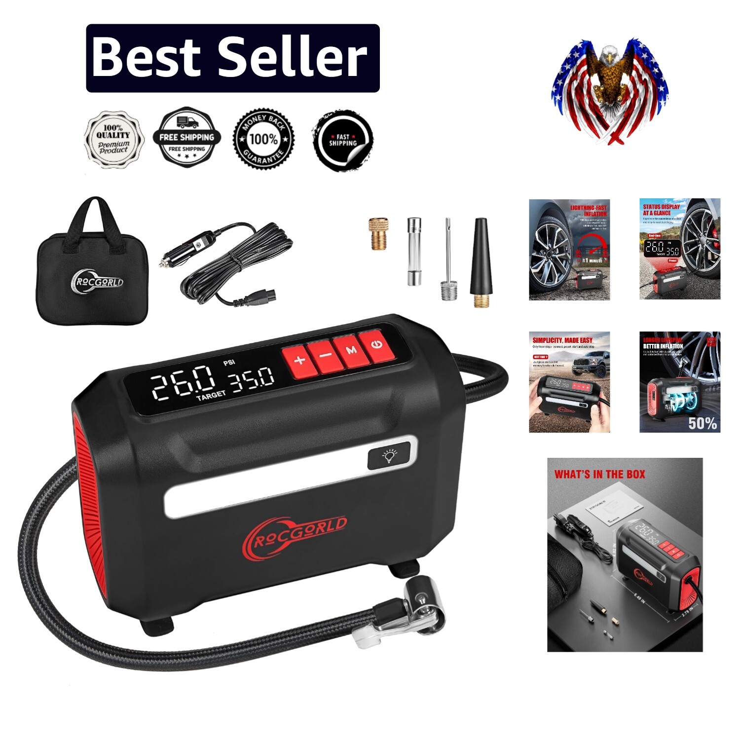 High-Power 120W Tire Inflator with LED Display - Portable Air Pump for All Needs