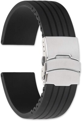 20MM, 22MM, or 24mm Black Ullchro Silicone Rubber Watch Band US Seller + Bonus