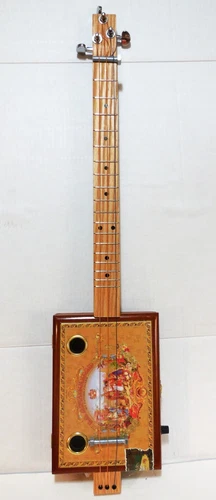 Cigar box guitar, 3 string, metal frets, piezo sound PU installed (see desc)