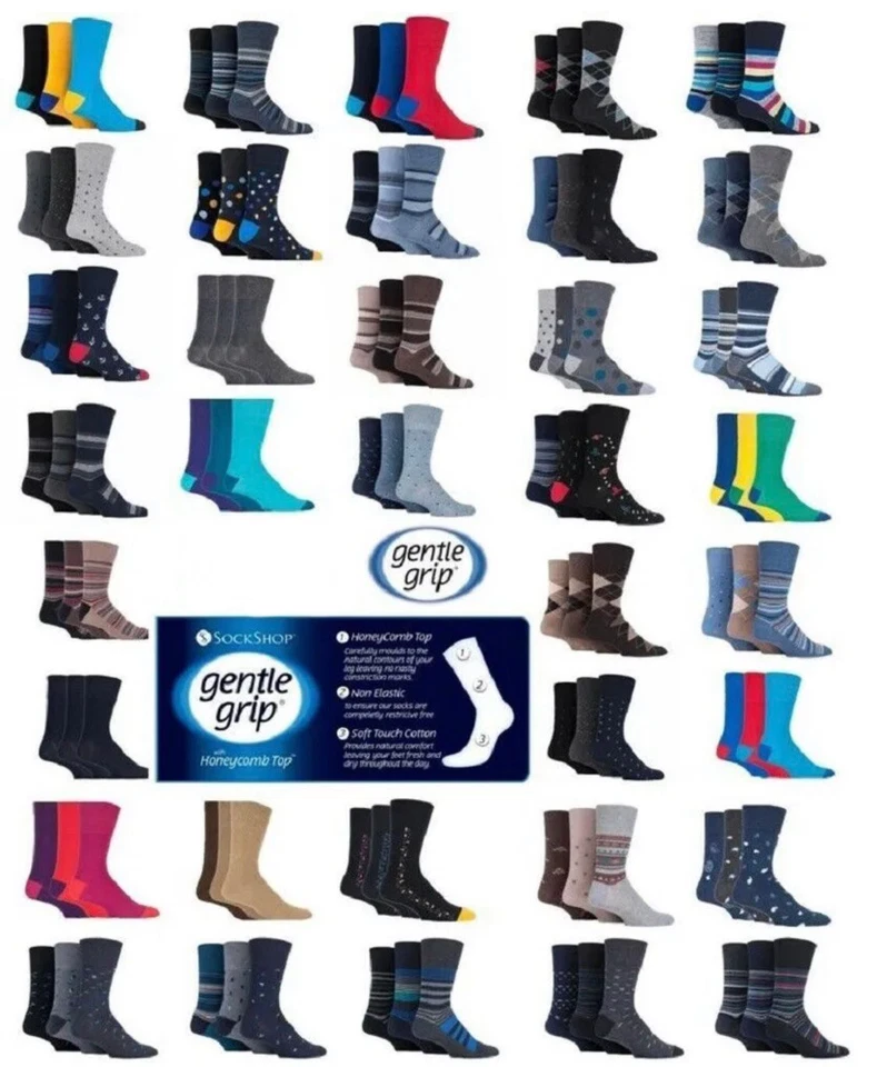 MEN'S GENTLE GRIP COTTON RICH NON ELASTIIC HONEYCOMB TOP SOCKS UK ( 6-11)