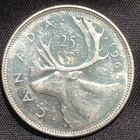 1966 Canada 25 Cents Silver Coin - AU+ (About Uncirculated) condition