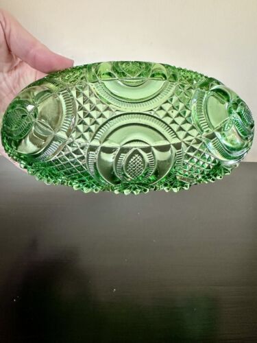 Vintage EAPG McKee and Brothers Green Cut Glass Relish Dish - Picture 3 of 3