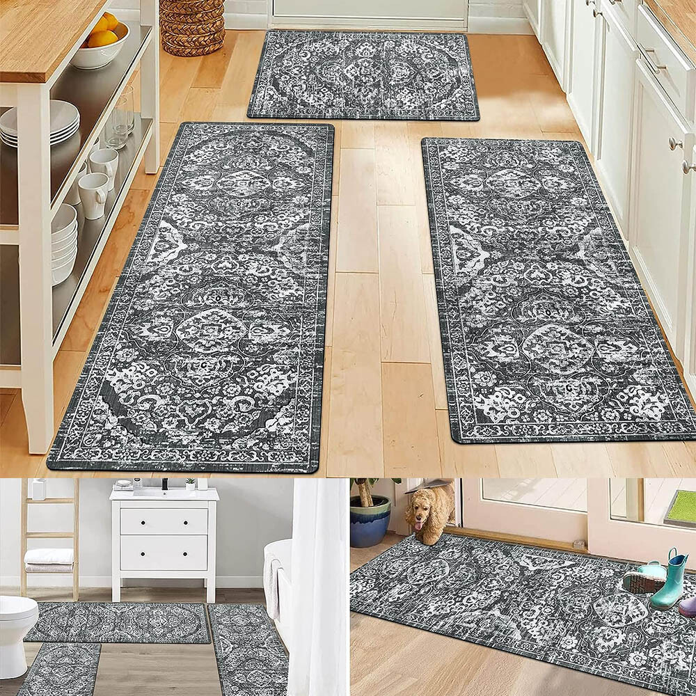 3 Piece NonSlip Kitchen Mat Rubber Backing Doormat Runner Rug Kitchen
