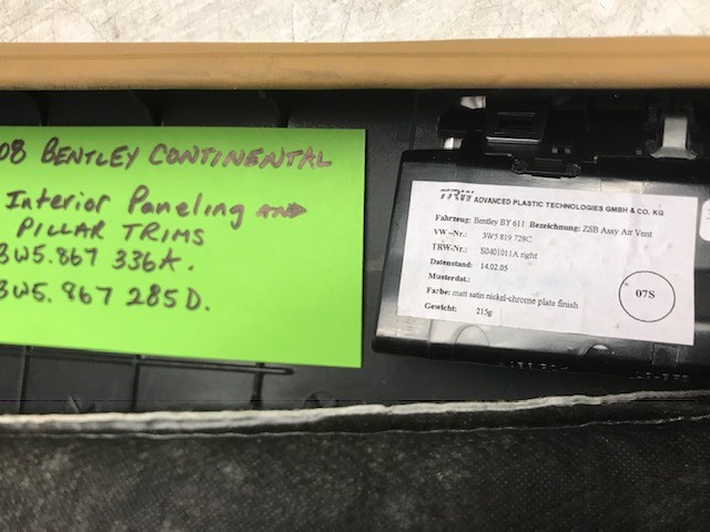 06 07 08 BENTLEY CONTINENTAL FLYING SPUR LEFT RIGHT B PILLAR INTERIOR TRIM PANEL