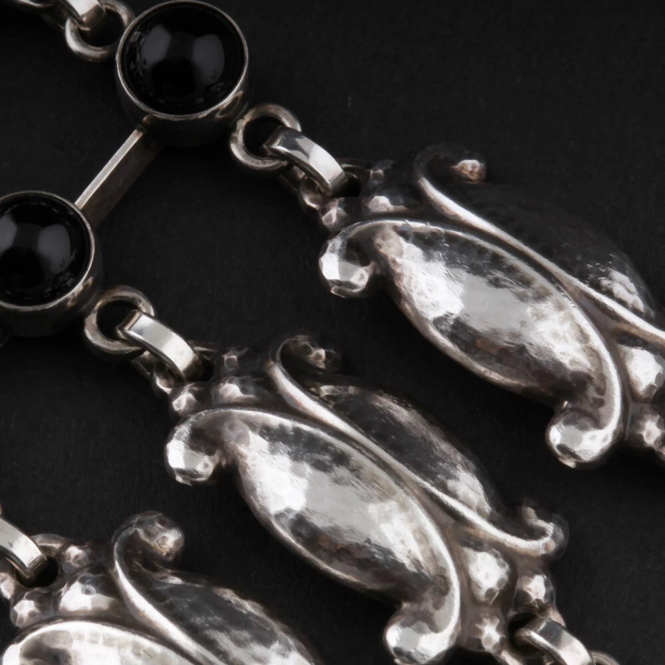 Pulsera de ley GEORG JENSEN con ágata negra # 11, plata, 3 filas. GJ mismo. Foto 3 de 4