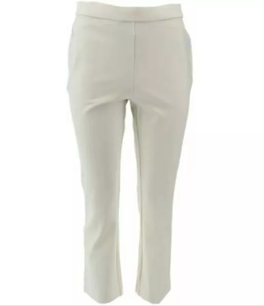 Shape FX Ponte Knit Ankle Pants Pull On Elastic Waist White Size 8