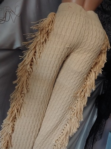 PANTALONES DE PUNTO CABLE NUDO A MANO ESTILO FLECOS DE COLECCIÓN ELÁSTICOS RODEO VAQUERA BURLESQUE M XL - Imagen 12 de 12
