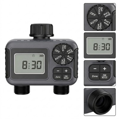 Irrigation Timer Dual-Outlet Water Valve Outdoor Garden Watering Controller
