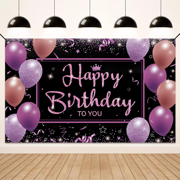 Geburtstag Deko Banner, Happy Birthday Banner Schwarz Lila Geburtstagsdeko FüR M-image