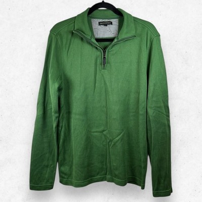 Banana Republic Pullover Men M Green 1/4 Zip Casual Preppy Sweater Elbow Patches
